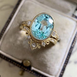 Blue Aquuamarine Gemstone Ring for Women Party Jewelry