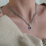 Blue Zircon Chain Punk Necklace for Women Party Jewelry Gift