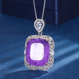 Vintage Amethyst Pendant Necklace for Women Party Fine Jewelry