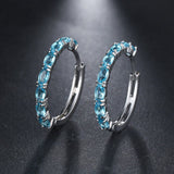 Oval Blue Aquamarine Hoop Earrings For Party Women Jewelry