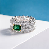 Inlaid Rectangle Green Zircon Ring for Women Wedding Jewelry