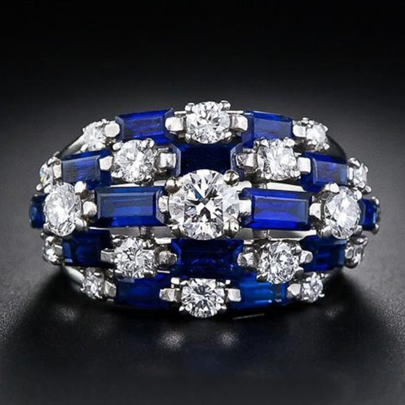 Blue/White Sapphire Women Ring Full Bling Wedding for Party Jewelry