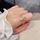 Tulip Flower Pearl Ring For Women Wedding Jewelry Gift