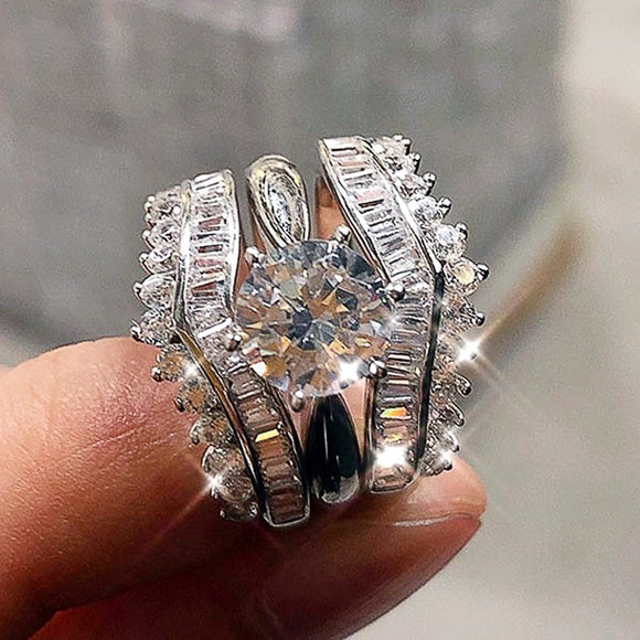 Luxury 3Pcs Zircon Set of Ring for Women Jewelry