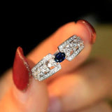 Vintage Blue Retro Bling Ring Women for Party Wedding Jewelry