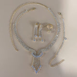 Silver Sapphire Bridal Jewelry Set Women Wedding Jewelry