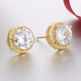 Round White Zircon Stud Earrings For Women Wedding Jewelry