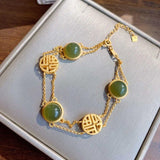 Antique Hetian Jade Bracelet 14k Yellow Gold For Women Jewelry