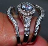 Vintage Bridal 3pcs Ring Set White Diamond Women Jewelry