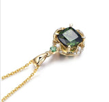 Vintage Bohemian Green Pendant Necklace Rhinestone Inlaid Jewelry