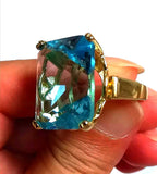 Vintage Aquamarine Gemstone Ring 14K Gold Women's Engagement Jewelry