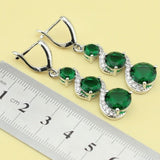 Green Emerald Jewelry set Silver Pendant Necklace Bracelet Earrings