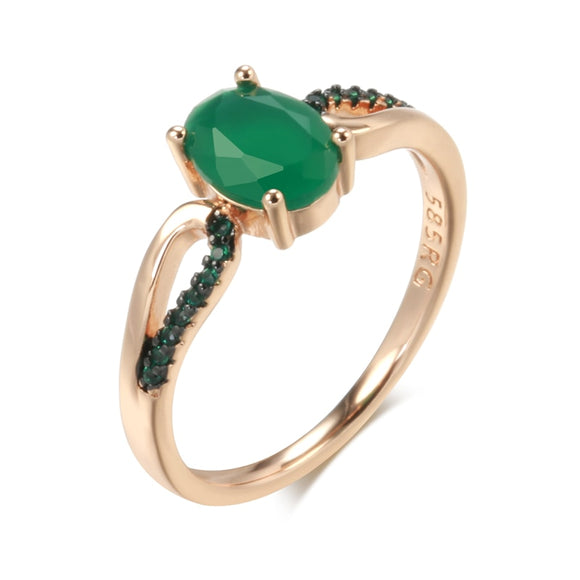Green Natural Emerald Ring For Women 585 Rose Gold Wedding Jewelry