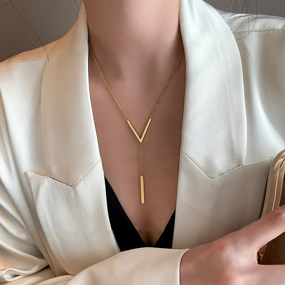 V-shaped Clavicle Necklace Gold chain Women Wedding jewelry