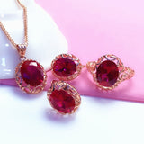 Luxury inlaid ruby jewelry set 585 Gold Rose Wedding Jewelry
