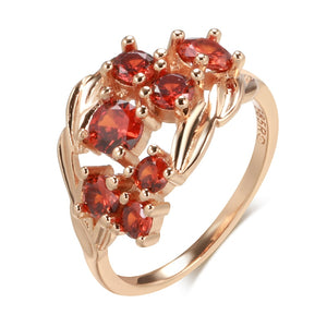 Natural Red Ruby Gemstone Ring Women Rose Gold Wedding Jewelry
