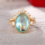 2Pcs/Set Sky Blue Gemstone Ring Women for Party Gold Jewelry