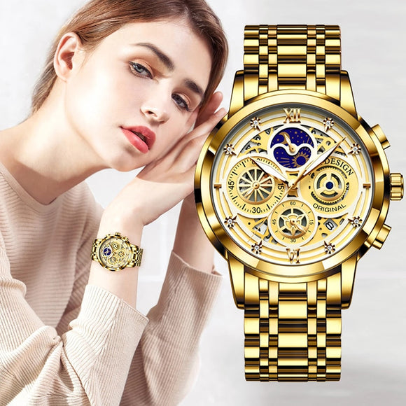 Trendy Women Gold Watch Ladies Bracelet Clock Bridal Jewelry