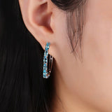 Oval Blue Aquamarine Hoop Earrings For Party Women Jewelry