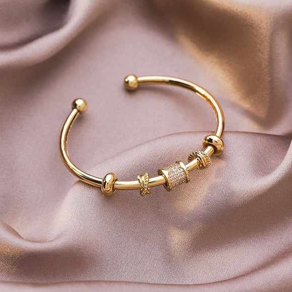 Style: TRENDY  Shape\pattern: Round  Plating: Gold-color  Metals Type: 14k Yellow Gold plated  Material: Metal  Gender: Women  Brand Name: Genuine-Gemstone  Bracelets Type: Cuff Bracelet