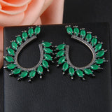 Luxury Green Flower Stud Earings For Women Bridal Jewelry