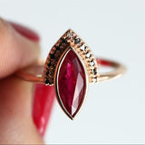 Classic Red Ruby Ring Set Rose Gold Women Wedding Jewelry