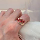 Natural Red Ruby Gemstone Ring Women Rose Gold Wedding Jewelry