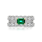 Inlaid Rectangle Green Zircon Ring for Women Wedding Jewelry