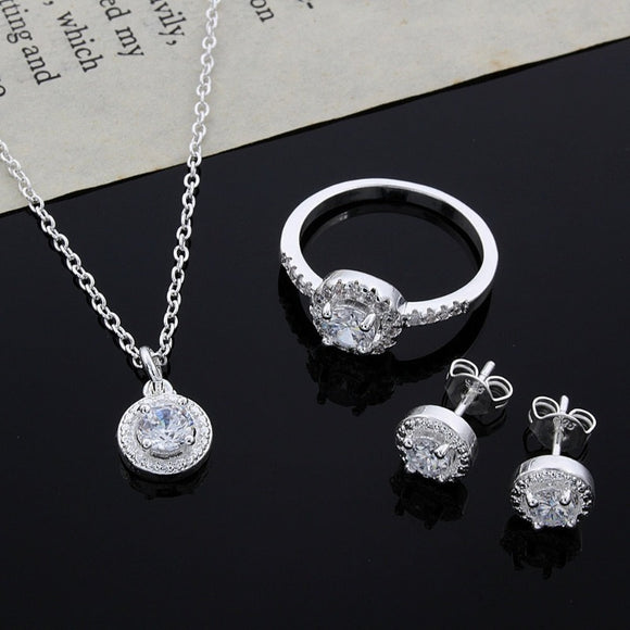 Shiny White Gemstones jewelry Set silver women Jewelry