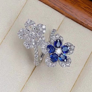 Unique Double Flower Ring for Women Wedding Silver Jewelry