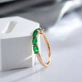 Natural Vintage Green Emerald Ring  Women 585 Rose Gold Wedding Jewelry