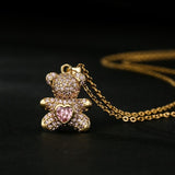 Heartbeat Teddy Bear Pendant Necklace Girls Anniverssary Jewelry