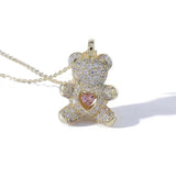 Heartbeat Teddy Bear Pendant Necklace Girls Anniverssary Jewelry