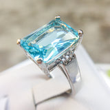 Large Ocean Blue CZ Cubic Zircon Stone 925 Silver Ring Women's Engagement Jewelry