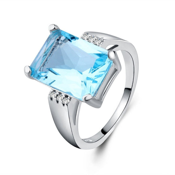 Blue Aquamarine Gemstone Ring 925 Silver Women Engagement Jewelry