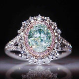 Shiny Green Pink Ring Sliver Women's Wedding Jewelry
