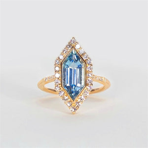 Sky Blue Zircon Ring 10K Yellow Gold Wedding Engagement Jewelry For Women
