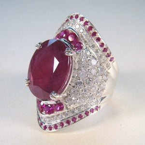 Vintage Big Ruby Ring Silver Wedding Jewelry For Women