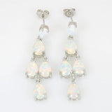 Fire Opal Jewelry Set Sliver Bracelet Earrings Bridal For Women
