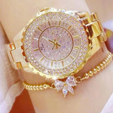 Luxury Sapphire Wrist Watche Clock 18K Yellow Gold Quartz Women Jewelry