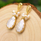 Genuine Fresh Water Baroque Pearl Dangle Earrings Women's Handmade Fine Jewelry