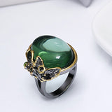 Oval Green Zircon Gemstone Ring for Women Wedding  Jewelry