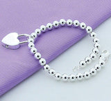 Lover Bead Bracelet 925 Sterling Silver Women Heart Lock Jewelry
