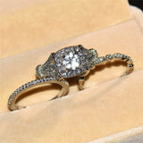 Vintage Large Gemstone Ring Set Silver Women's Engagement Bridal Jewelry