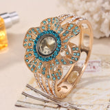 Big Flower Gemstone Watch 14K Yellow GoldWrist Watche Women Jewelry 
