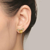 Vintage Citrine Gemstone Stud Earrings Bee 925 Sterling Silver Fine Jewelry