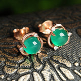 Natural Green Chalcedony Stud Earrings 925 Sterling Silver Women's Romantic Gift Fine Jewelry