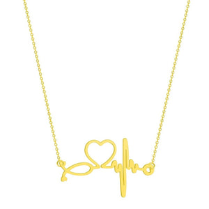 Heartbeat Yellow Gold Pendant Necklace Women Wedding Jewelry