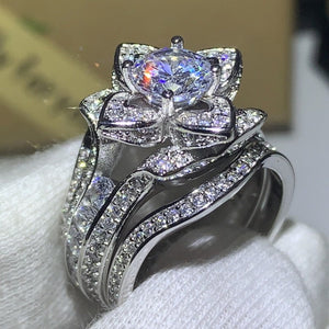  Princess CZ Ring Set 925 Sterling Silver Round Cut Diamond Women's Wedding Jewelry