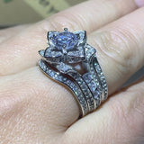 Princess Round Cut Diamond Ring Set 925 Silver Women Wedding Jewelry
